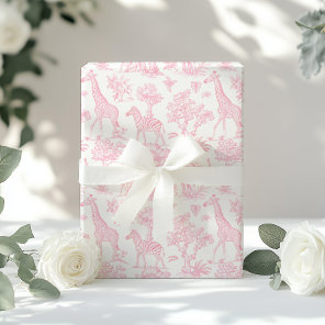 Toile de Jouy Safari animals blush pink elegant Wrapping Paper