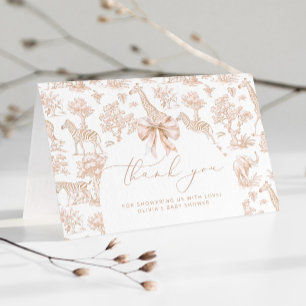 Toile de Jouy Safari animals Boho Baby shower Letterpress Thank You Card