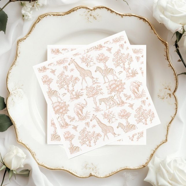 Toile de Jouy Safari animals Boho Baby shower Napkins (Creator Uploaded)