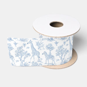 Toile de Jouy Safari animals dusty blue elegant Satin Ribbon