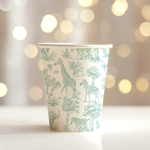 Toile de Jouy Safari animals green Baby shower Paper Cups
