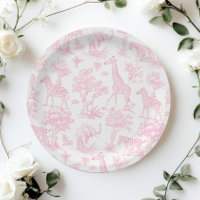 Toile de Jouy Safari animals Pink Baby shower