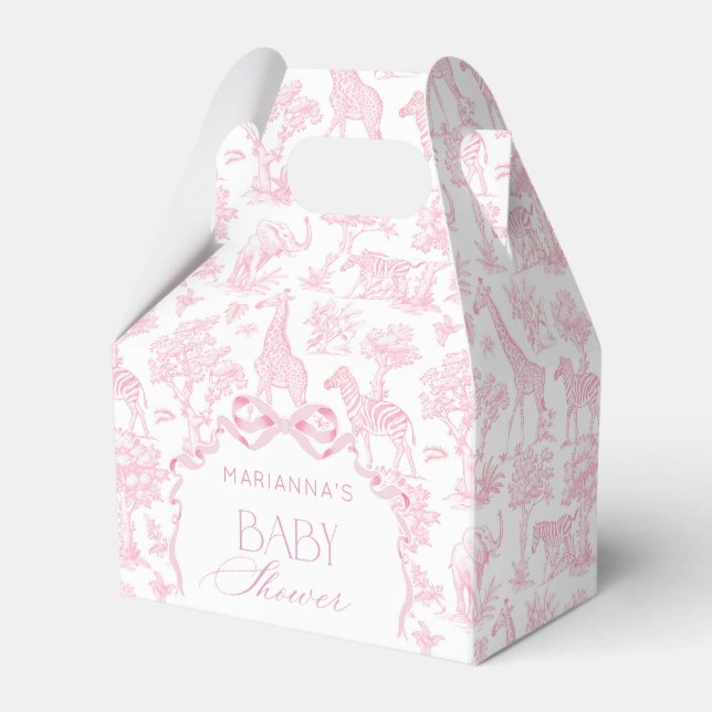 Toile de Jouy Safari animals Pink Bow elegant  Favor Boxes (Front Side)