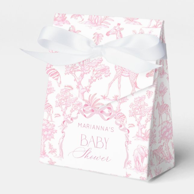 Toile de Jouy Safari animals Pink Bow elegant  Favor Boxes (Front Side)