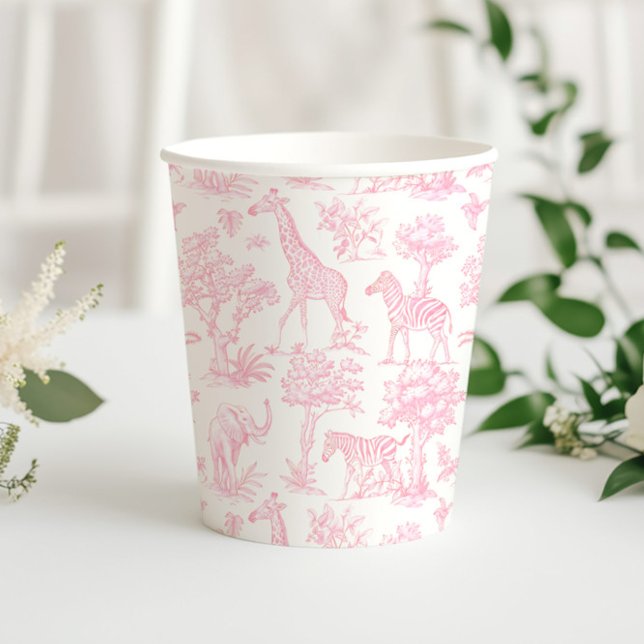 Toile de Jouy Safari animals pink elegant cute Paper Cups (Creator Uploaded)