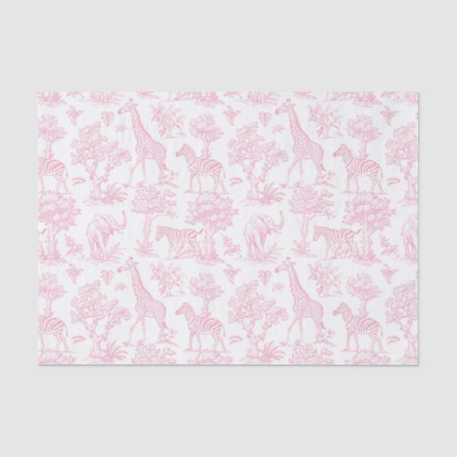 Toile de Jouy Safari animals pink elegant cute Tissue Paper (Front)