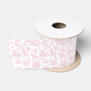 Toile de Jouy Safari animals pink elegant Satin Ribbon