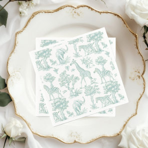 Toile de Jouy Safari animals Sage Baby shower Napkins