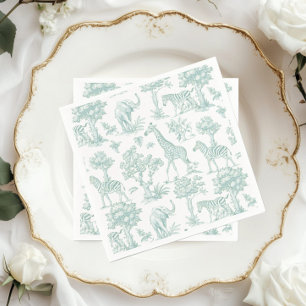 Toile de Jouy Safari animals Sage Baby shower Napkins