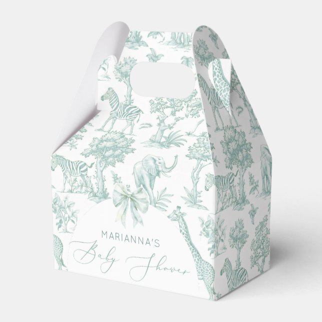 Toile de Jouy Safari animals sage green  pastel Favor Boxes (Front Side)