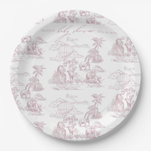 Toile De Jouy Safari Baby Girl Shower Paper Plates