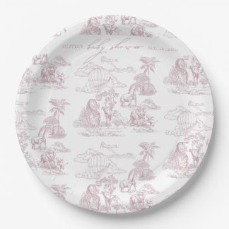 Toile De Jouy Safari Baby Girl Shower Paper Plates