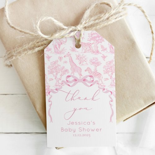 Toile de Jouy Safari Baby shower pink thank you