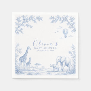Toile De Jouy Safari Blue Baby Shower Paper Napkins