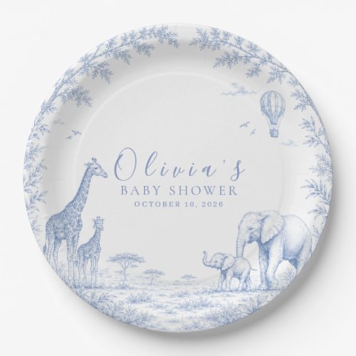 Toile De Jouy Safari Blue Baby Shower Paper Plates