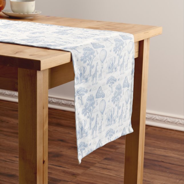 Toile De Jouy Safari Blue Baby Shower Table Runner (In Situ)