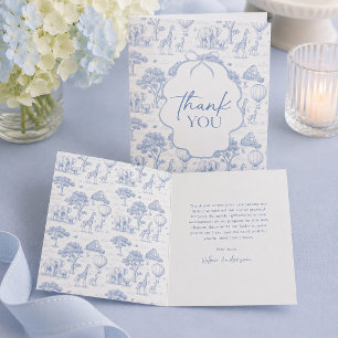 Toile De Jouy Safari Blue Baby Shower Thank You Invitation