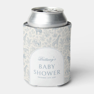 Toile De Jouy Safari Blue Boy Baby Shower Can Cooler