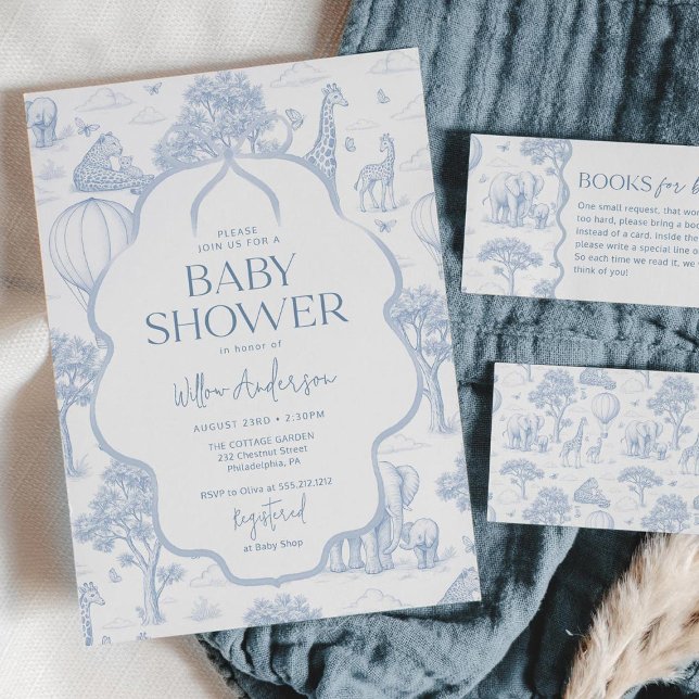 Toile De Jouy Safari Blue Boy Baby Shower Invitation (Creator Uploaded)