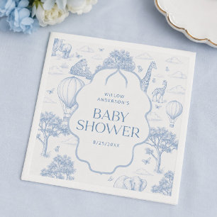 Toile De Jouy Safari Blue Boy Baby Shower Napkins