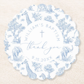 Toile de Jouy Safari Boy Baptism Thank you Paper Coaster