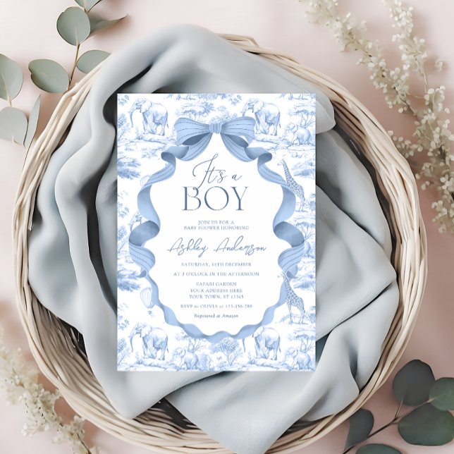 Toile de Jouy Safari It's a Boy Baby Shower Invitation (Creator Uploaded)