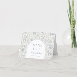 Toile De Jouy Safari Pastel Blue Baby Shower  Letterpress Thank You Card