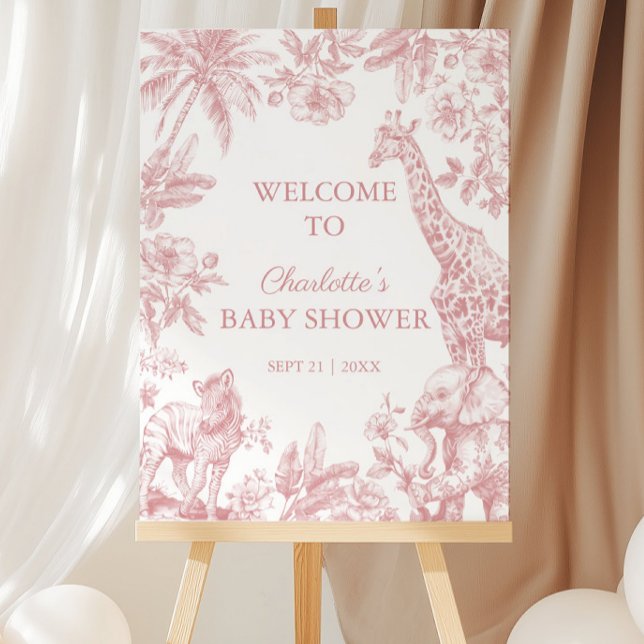 Toile de Jouy Safari Pink Baby Shower Welcome Sign (Creator Uploaded)