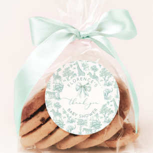 Toile de jouy Safari Sage Baby shower thank you Classic Round Sticker