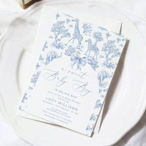 Toile de Jouy Safari Sweet Baby boy baby shower Invitation