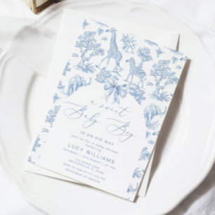 Toile de Jouy Safari Sweet Baby boy baby shower Invitation