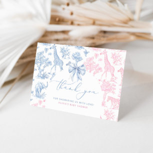 Toile de Jouy Safari twins baby shower Letterpress Thank You Card