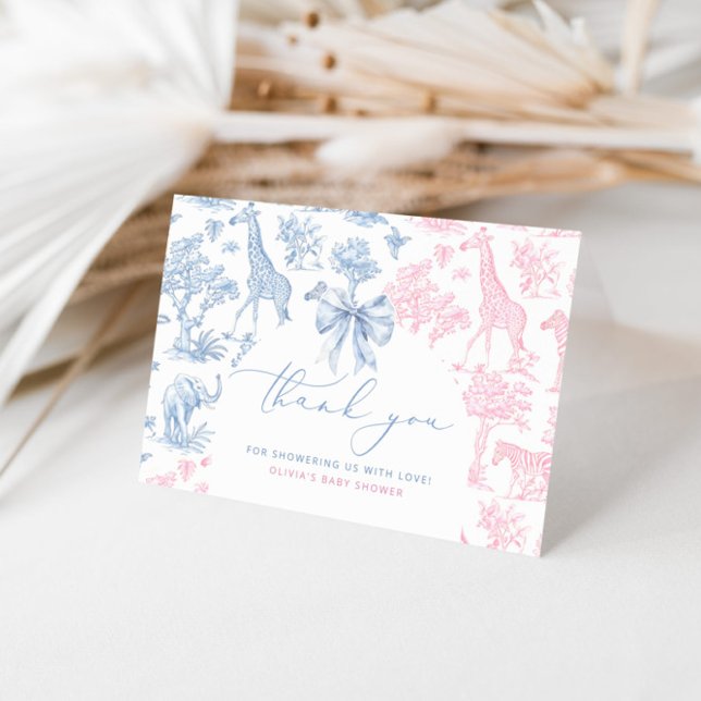 Toile de Jouy Safari twins baby shower Thank You Card (Creator Uploaded)