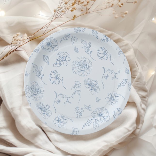 Toile de Jouy Something Blue Floral bridal Paper Plates (Creator Uploaded)