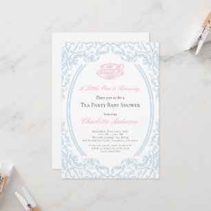 Toile de Jouy Tea Party Baby Shower Invitation