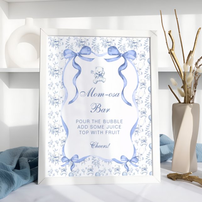 Toile De Jouy Teddy Bear Baby Shower Mom-osa Bar Poster (Creator Uploaded)