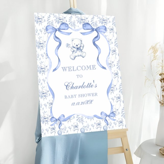 Toile De Jouy Teddy Bear Baby Shower Welcome Foam Board (Creator Uploaded)