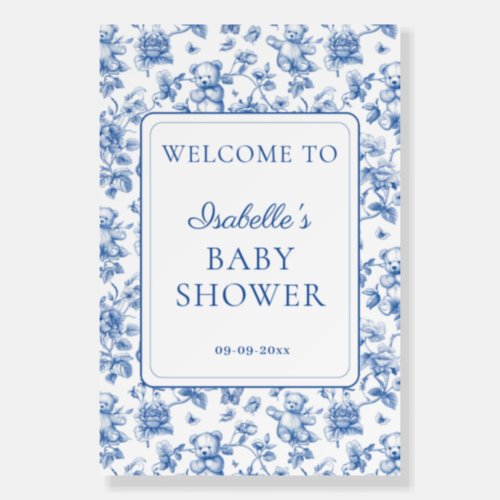 Toile De Jouy Teddy Bear Baby Shower Welcome Sign