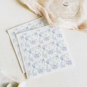 Toile De Jouy Teddy Bear Dusty Blue Baby Shower Napkins