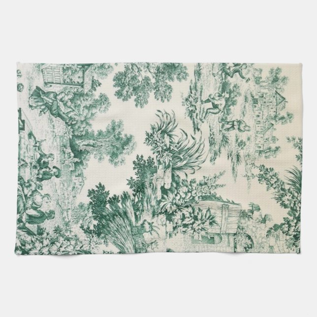 Toile de Jouy vert Kitchen Towel (Horizontal)