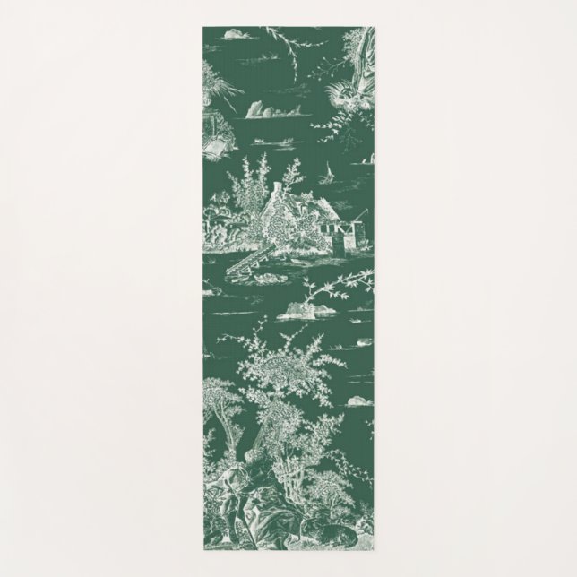 Toile de Jouy vert Yoga Mat (Front)