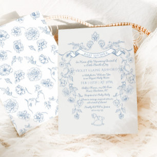 Toile de Jouy vintage Chinoiserie baby shower Invitation