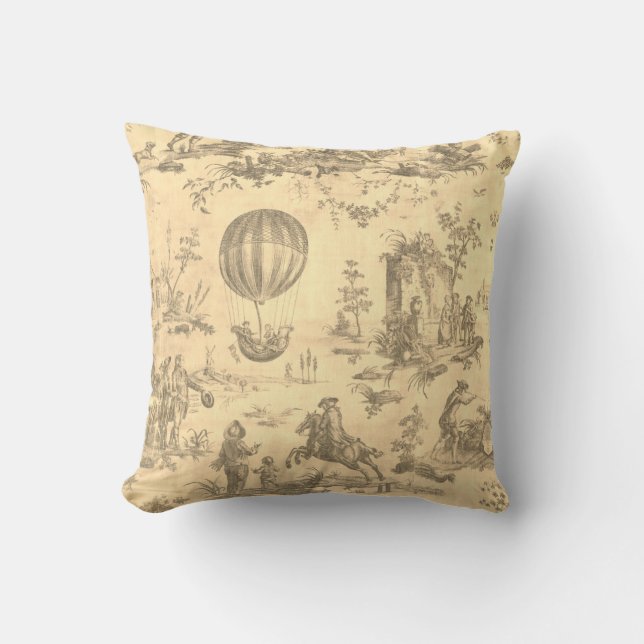 Toile de jouy Vintage Illustration Cushion (Front)