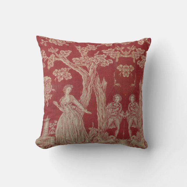 Toile de jouy Vintage Illustration Red Cushion (Front)
