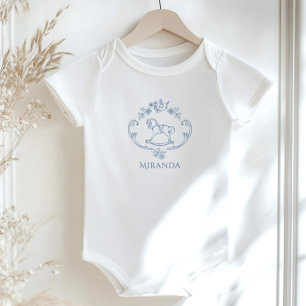 Toile de Jouy vintage Rocking horse baby shower Baby Bodysuit