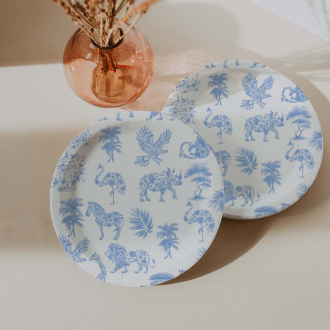 Toile De Jouy White And Blue Safari  Paper Plates (Creator Uploaded)