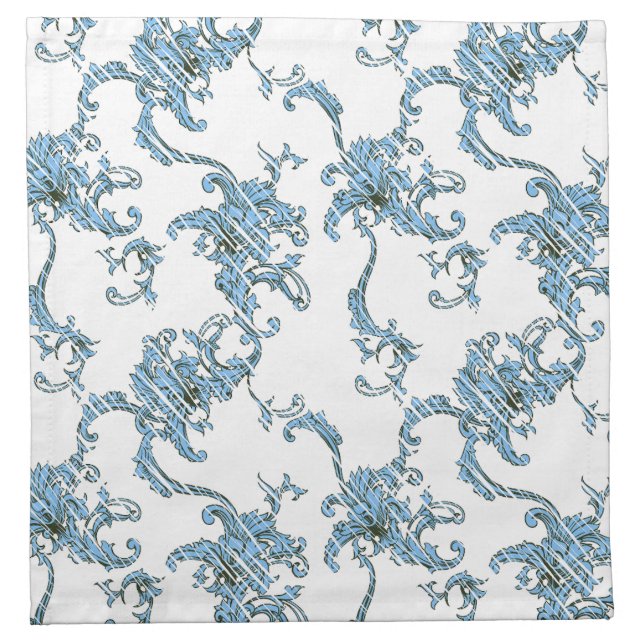 Toile de Joy. Floral. Blue.  Cloth Napkin (Front)