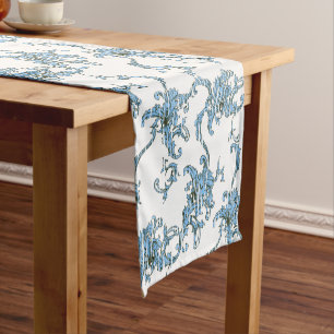 Toile de Joy. Floral. Blue. Short Table Runner