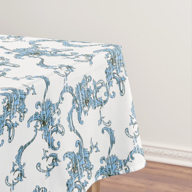 Toile de Joy. Floral. Blue.  Tablecloth (In Situ)