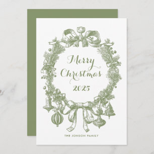 Toile De Juoy Sage Green Vintage Christmas Photo Holiday Card